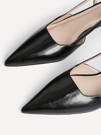Refined Black Slingback Kitten Heels