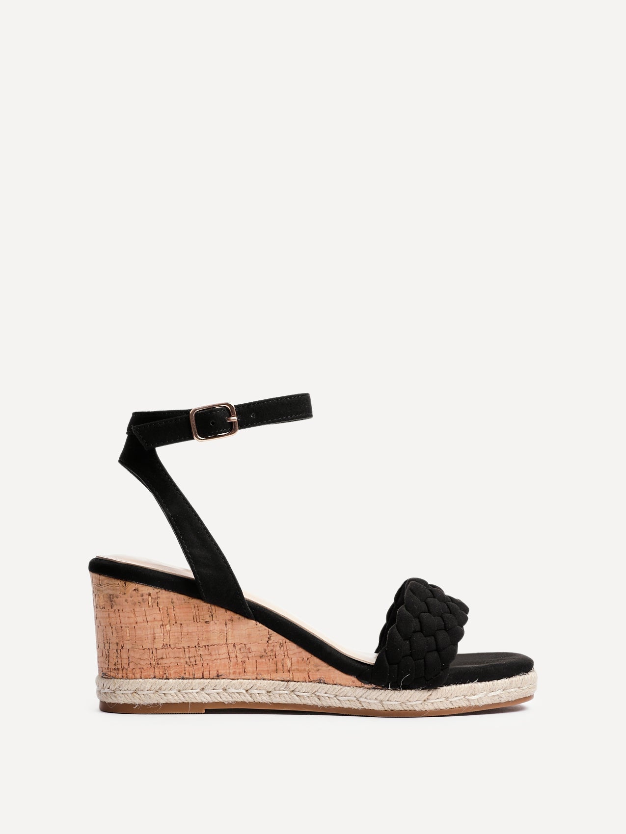 Regan Black Faux Suede Wedge Sandals