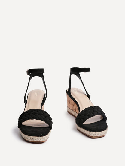 Regan Black Faux Suede Wedge Sandals
