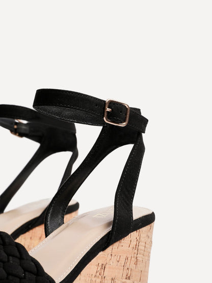 Regan Black Faux Suede Wedge Sandals