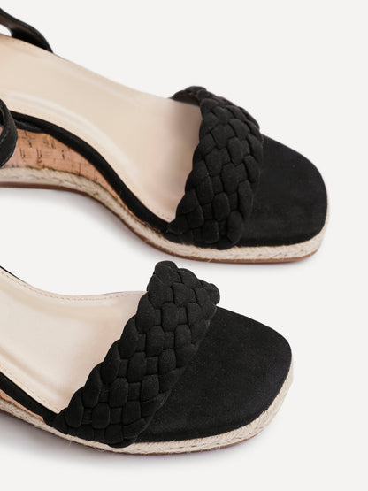 Regan Black Faux Suede Wedge Sandals