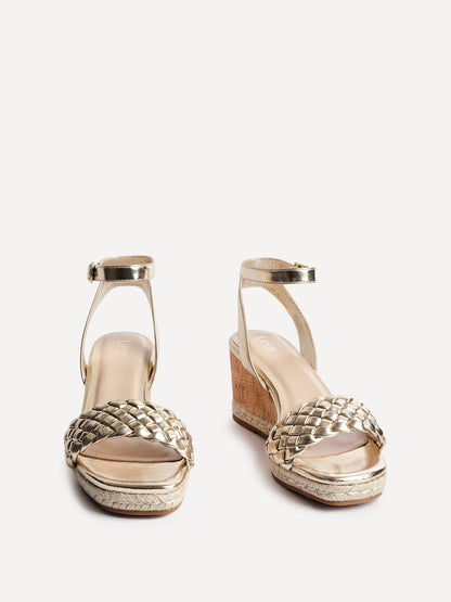 Regan Gold Faux Leather Wedge Sandals