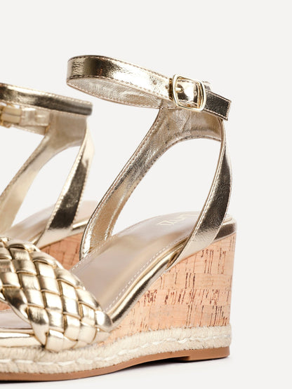 Regan Gold Faux Leather Wedge Sandals
