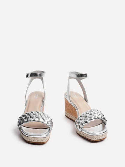 Regan Silver Faux Leather Wedge Sandals