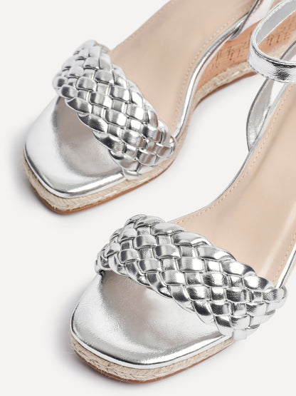 Regan Silver Faux Leather Wedge Sandals