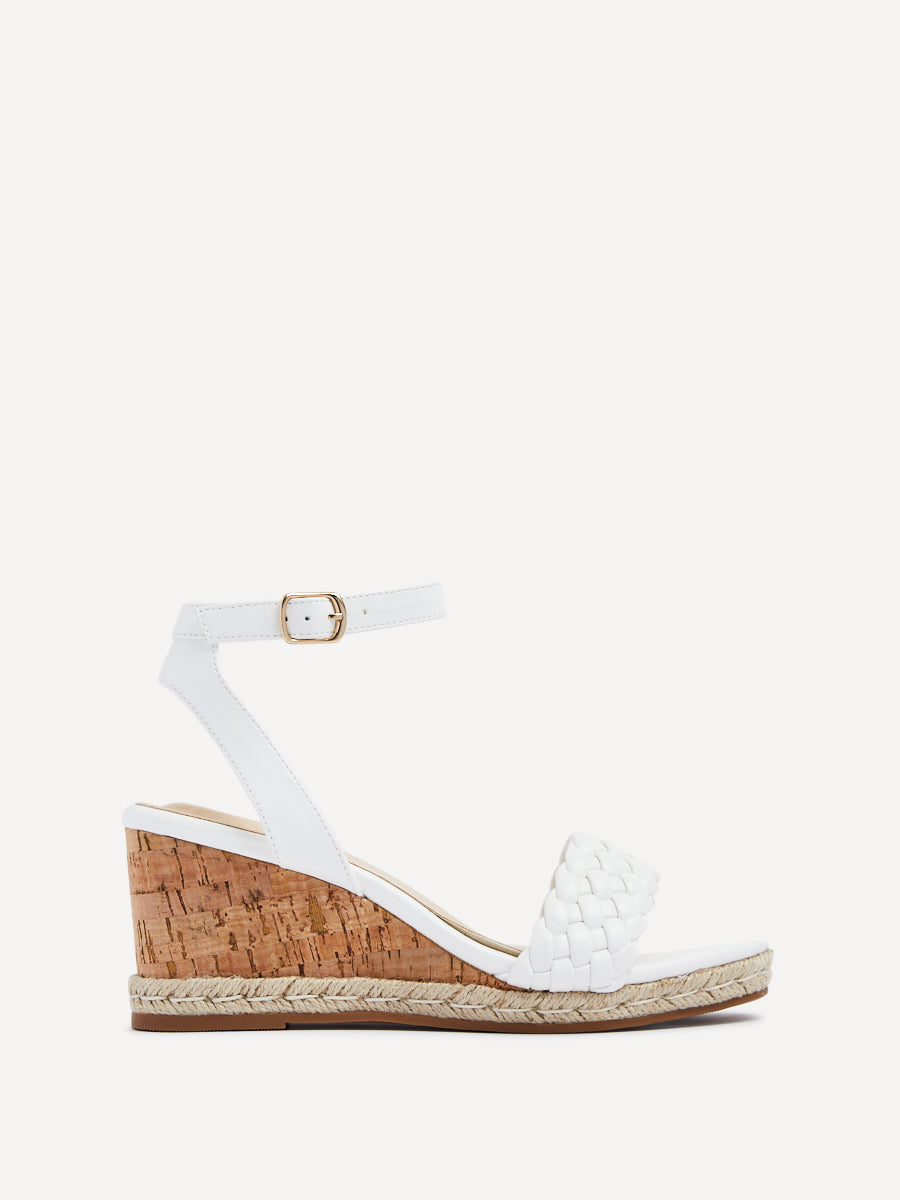 Regan White Faux Leather Wedge Sandals