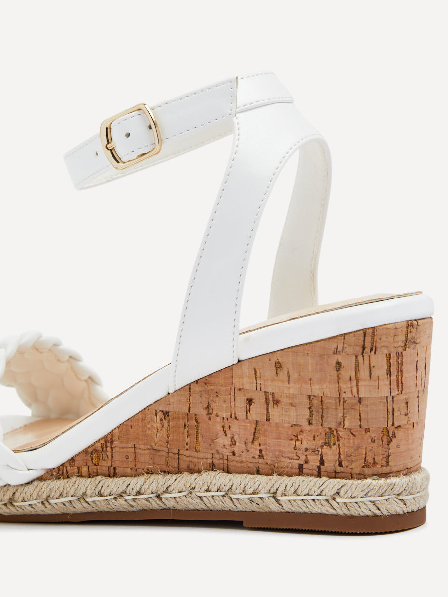 Regan White Faux Leather Wedge Sandals