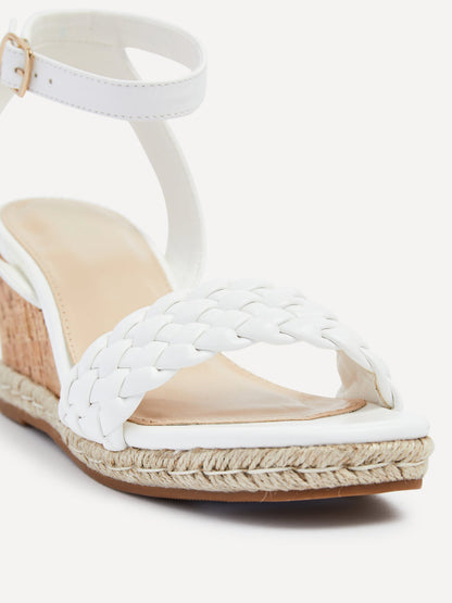 Regan White Faux Leather Wedge Sandals