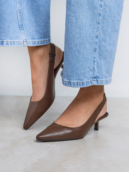 Reign Brown Faux Leather Court Heels