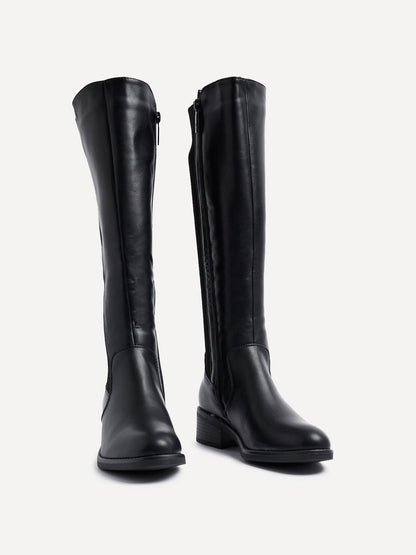 Renae Black Faux Leather Riding Boots