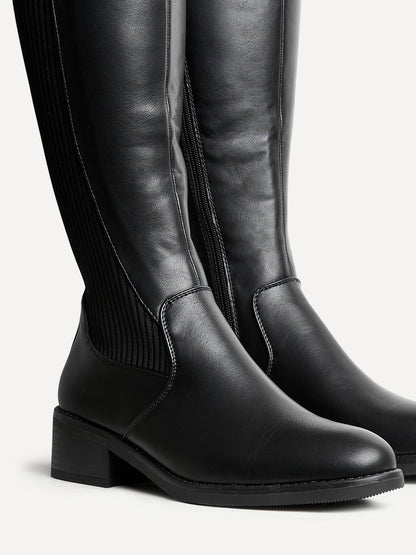 Renae Black Faux Leather Riding Boots