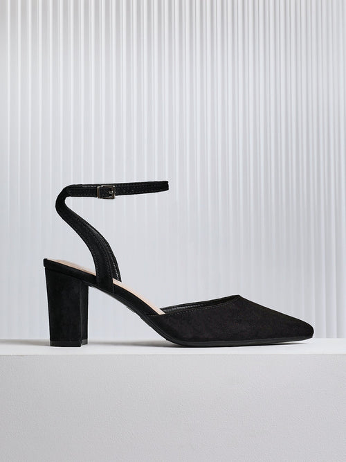 Rendall Black Faux Suede Court Heels