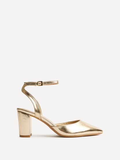 Rendall Gold Faux Leather Court Heels