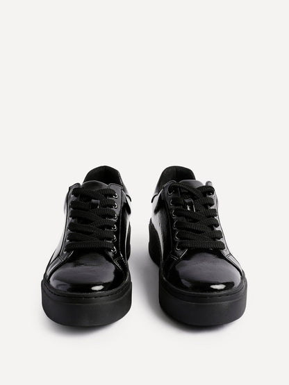 Reset Black Patent Flatform Trainers