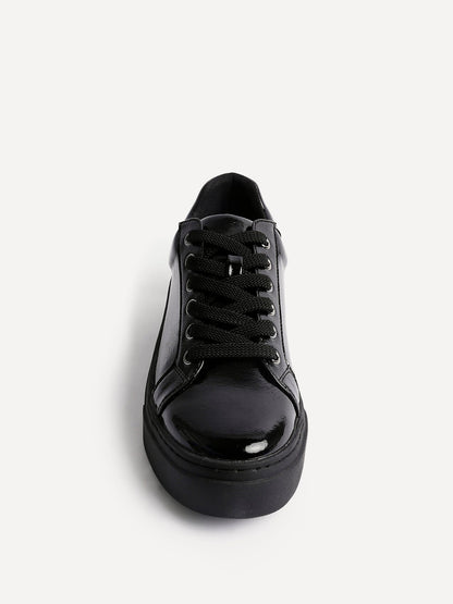 Reset Black Patent Flatform Trainers