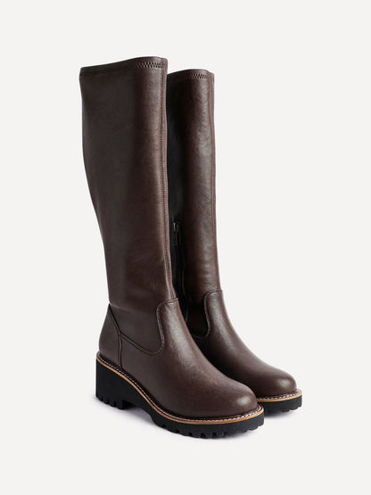 Resist Brown Wedge Long Boots