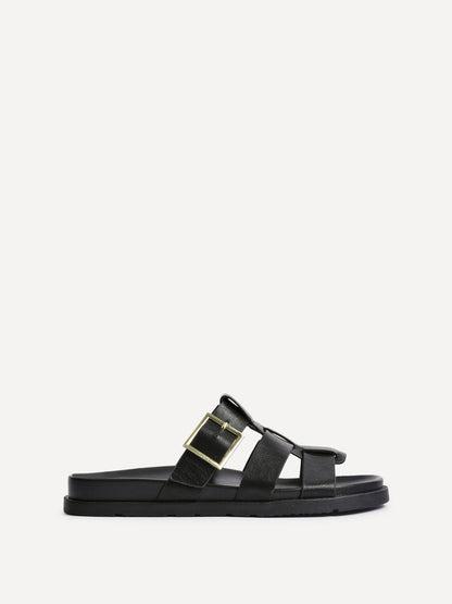 Restore Black Faux Leather Slip-On Gladiator Sandals