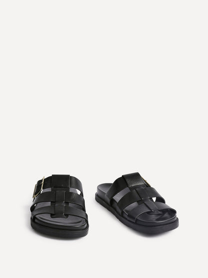 Restore Black Faux Leather Slip-On Gladiator Sandals