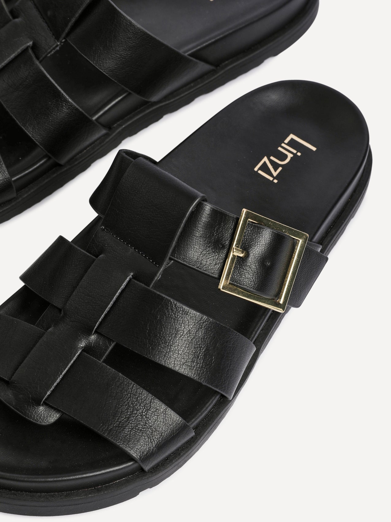 Restore Black Faux Leather Slip-On Gladiator Sandals