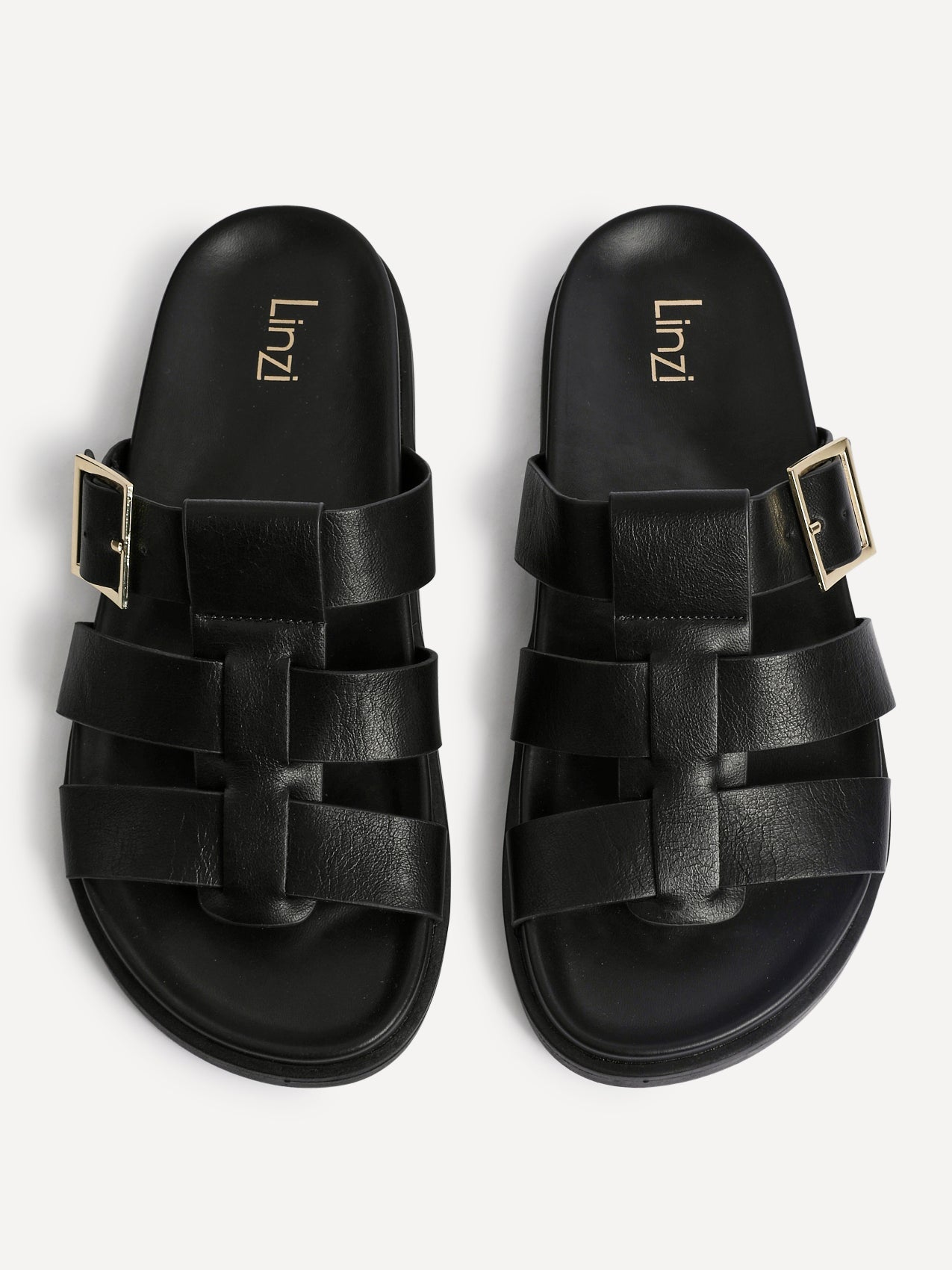 Restore Black Faux Leather Slip-On Gladiator Sandals