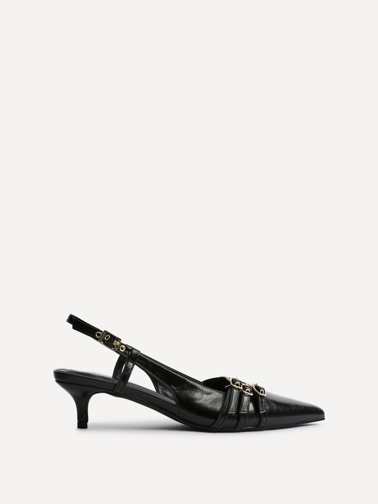 Retro Black Patent Kitten Court Heels
