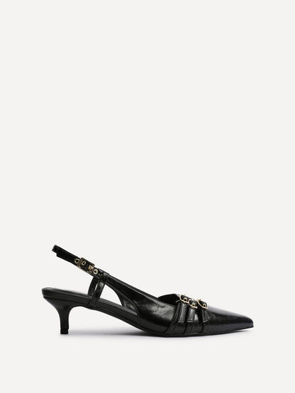Retro Black Patent Kitten Court Heels