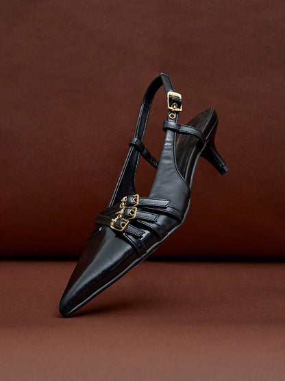 Retro Black Patent Kitten Court Heels