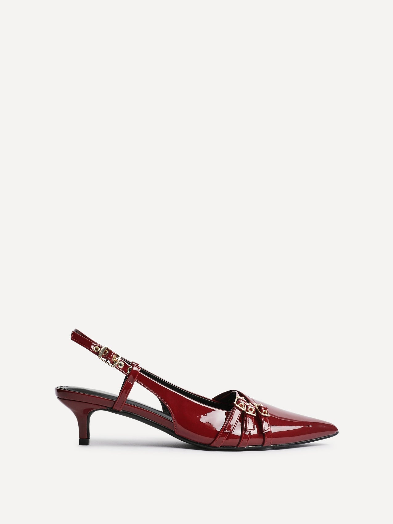 Retro Burgundy Patent Kitten Court Heels