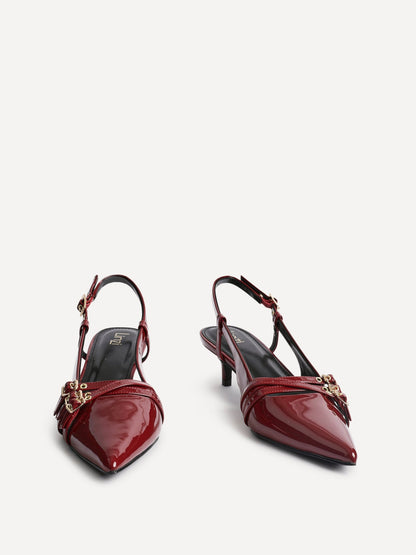 Retro Burgundy Patent Kitten Court Heels