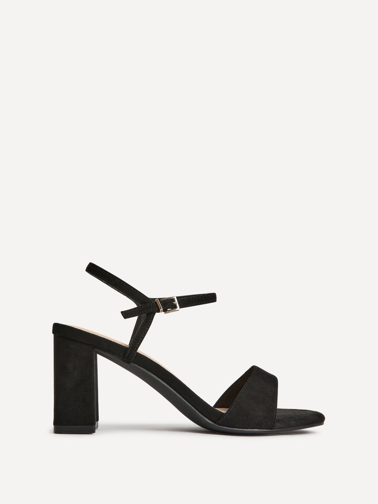 Reveal Black Faux Suede Block Heeled Sandals