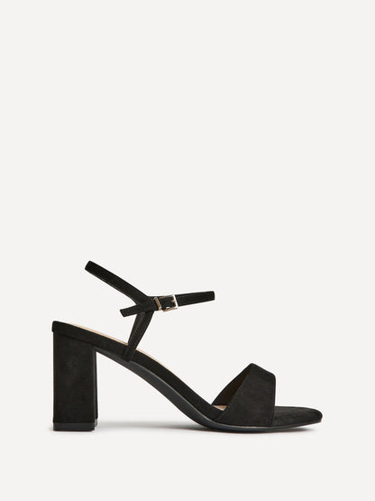 Reveal Black Faux Suede Block Heeled Sandals