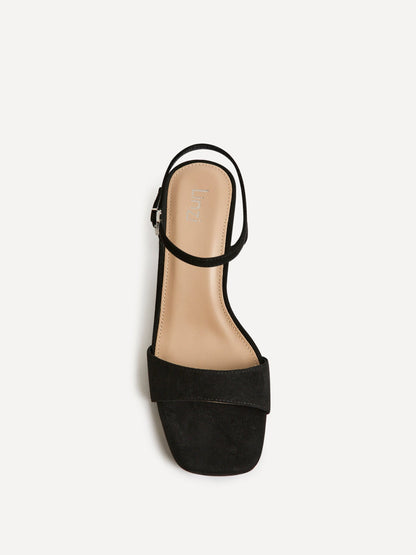 Reveal Black Faux Suede Block Heeled Sandals