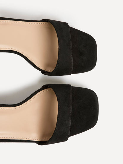 Reveal Black Faux Suede Block Heeled Sandals