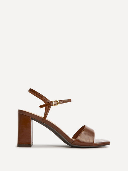 Reveal Brown Faux Leather Block Heeled Sandals