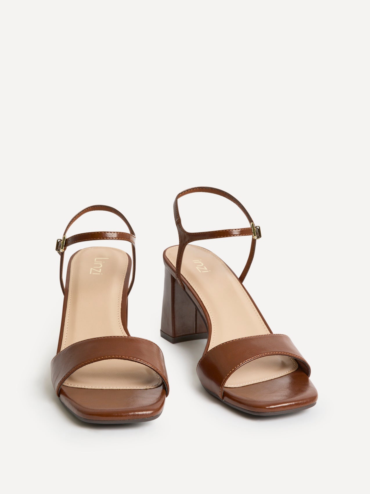 Reveal Brown Faux Leather Block Heeled Sandals