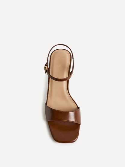 Reveal Brown Faux Leather Block Heeled Sandals