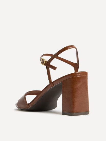 Reveal Brown Faux Leather Block Heeled Sandals