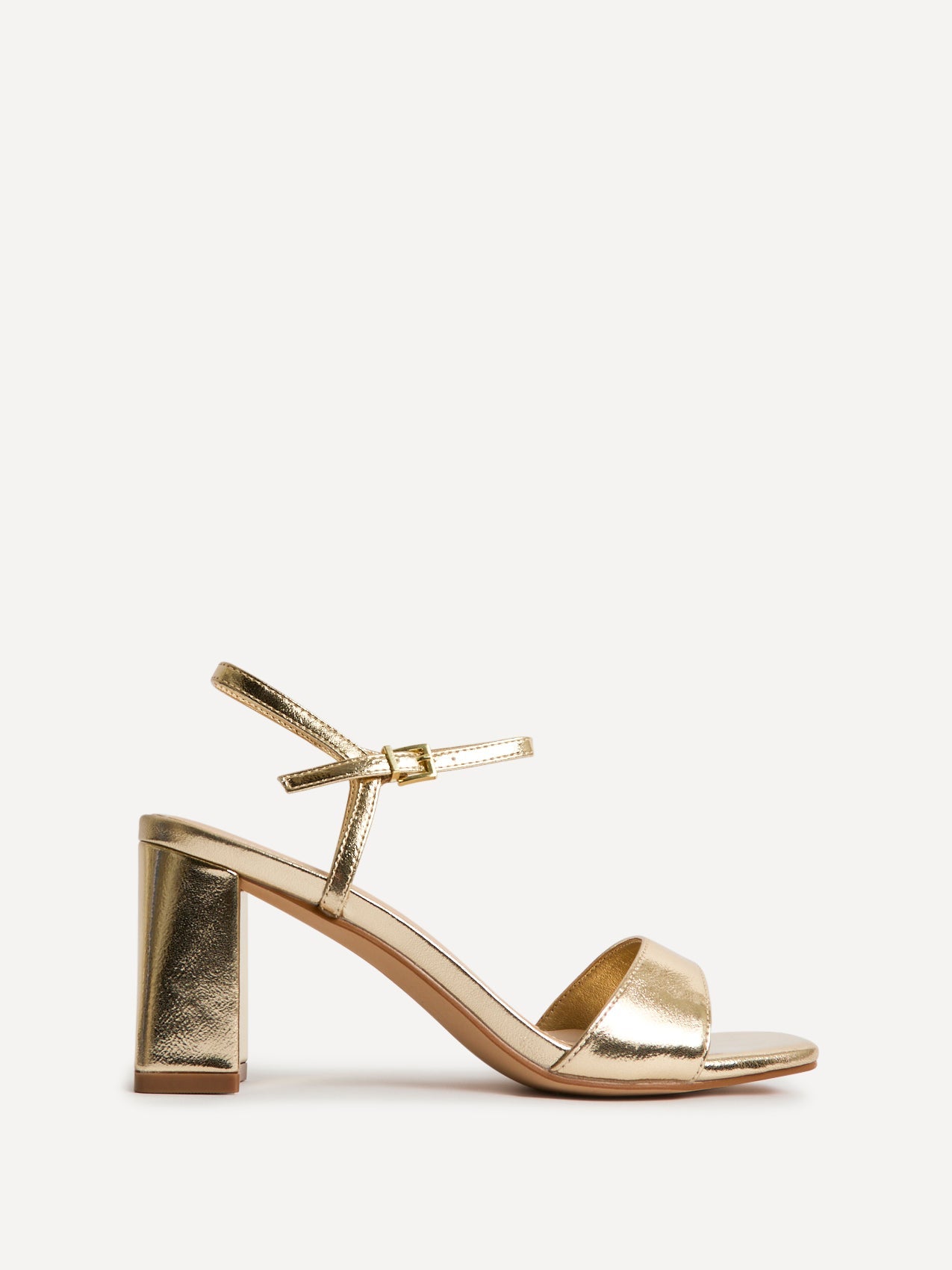 Reveal Gold Faux Leather Block Heeled Sandals