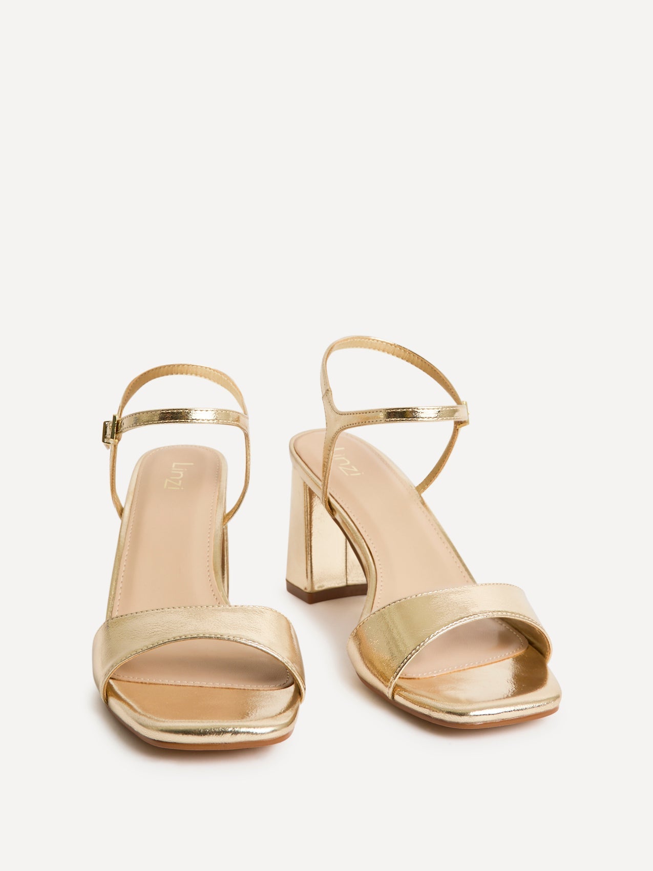 Reveal Gold Faux Leather Block Heeled Sandals