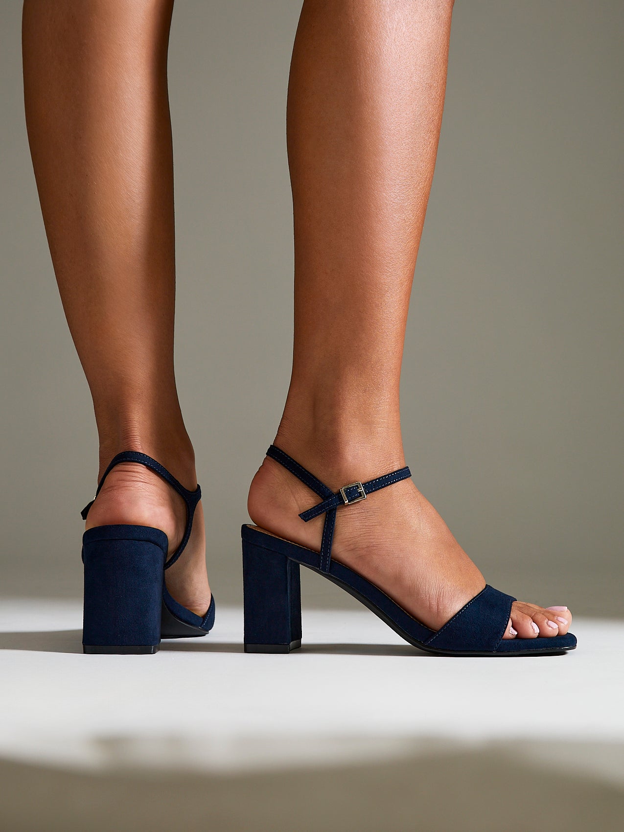 Reveal Navy Faux Suede Block Heeled Sandals
