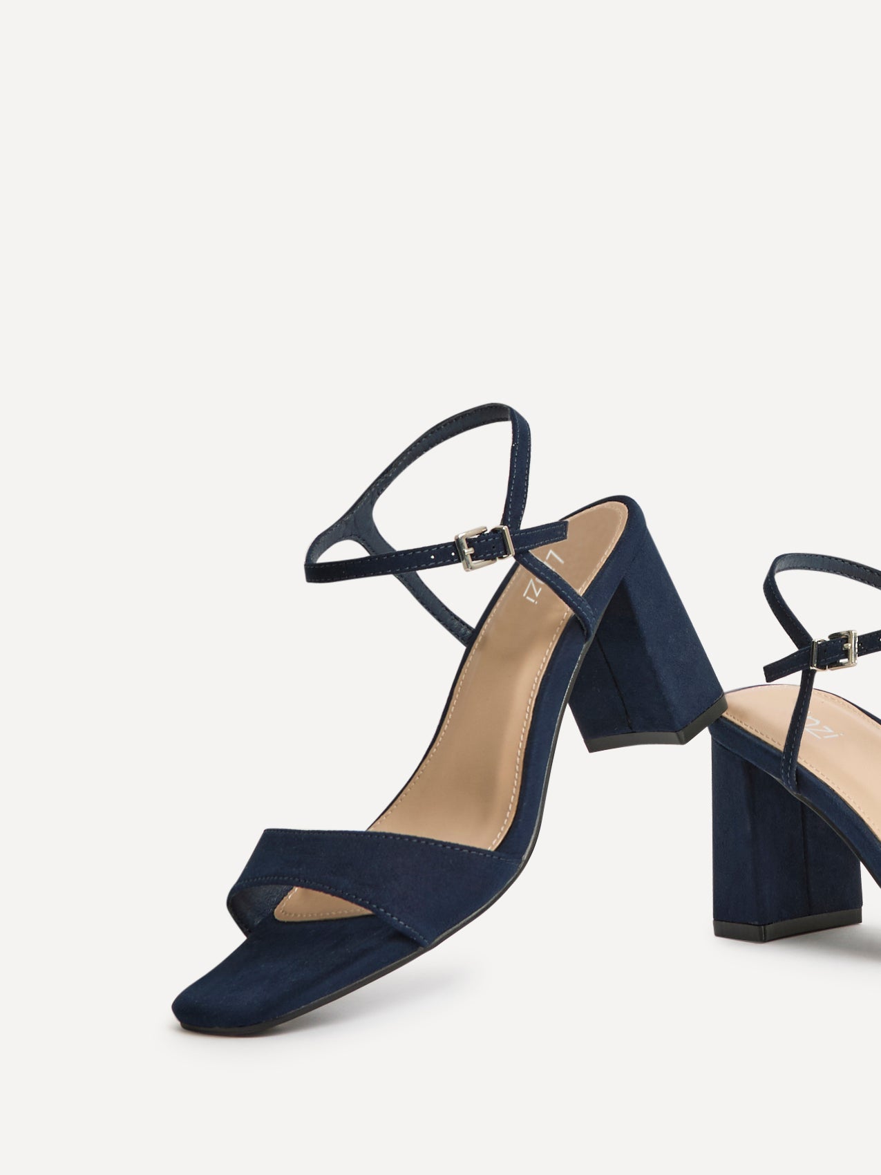 Reveal Navy Faux Suede Block Heeled Sandals