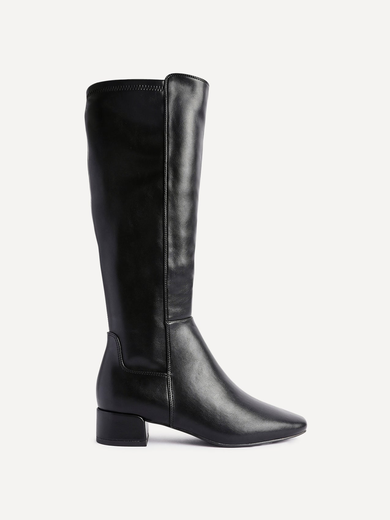 Revolve Black Faux Leather Block Heel Long Boots