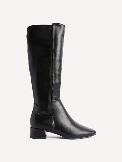 Revolve Black Faux Leather Block Heel Long Boots
