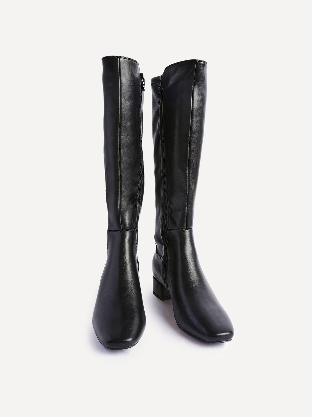 Revolve Black Faux Leather Block Heel Long Boots
