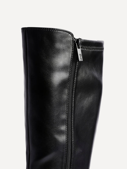 Revolve Black Faux Leather Block Heel Long Boots