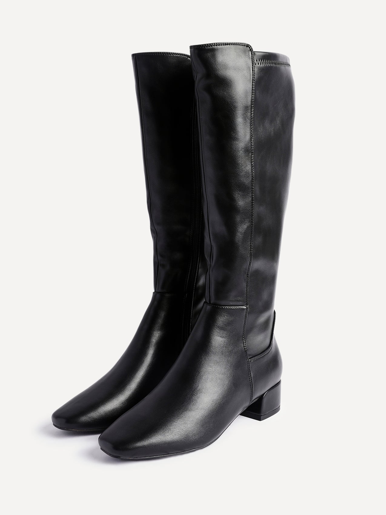 Revolve Black Faux Leather Block Heel Long Boots
