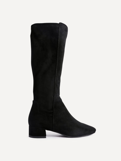 Revolve Black Faux Suede Block Heel Long Boots