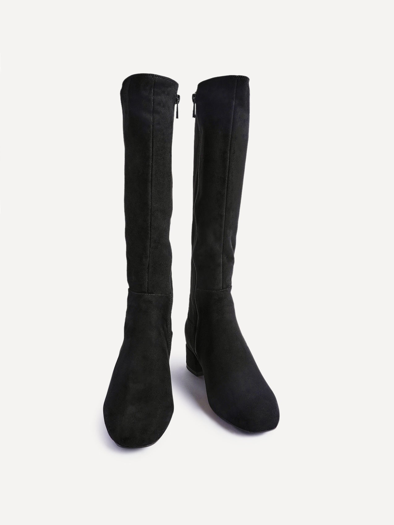 Revolve Black Faux Suede Block Heel Long Boots