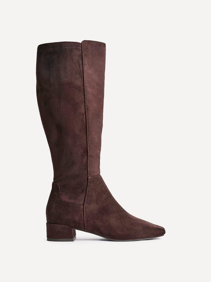 Revolve Brown Faux Suede Block Heel Long Boots