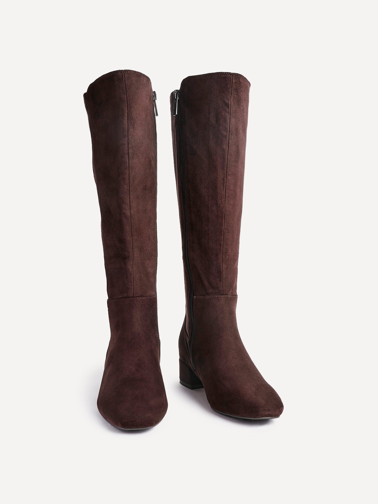 Revolve Brown Faux Suede Block Heel Long Boots